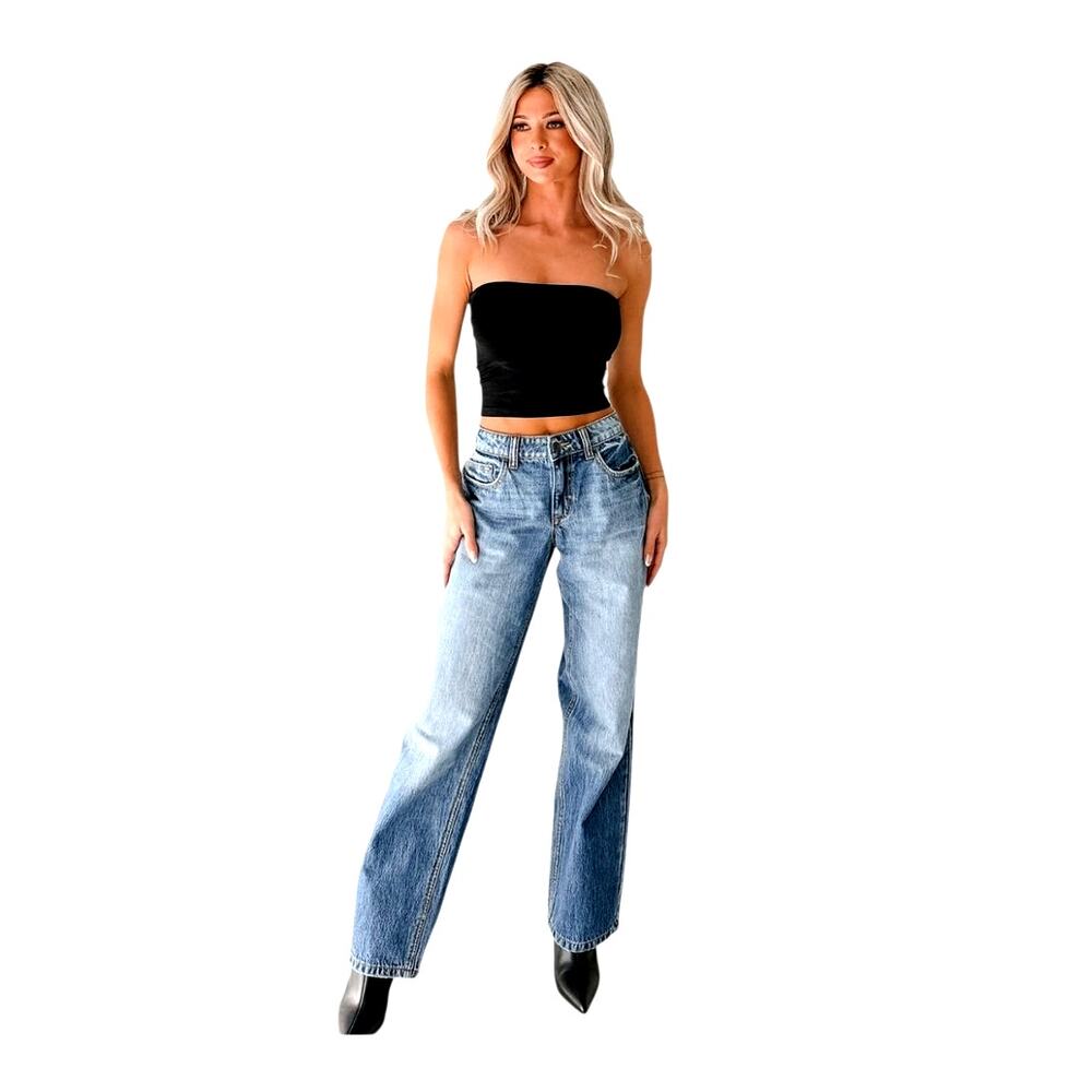 Cello Women's High-Rise Wide Leg Blue Jeans Medium Acid Wash Denim Pants 30